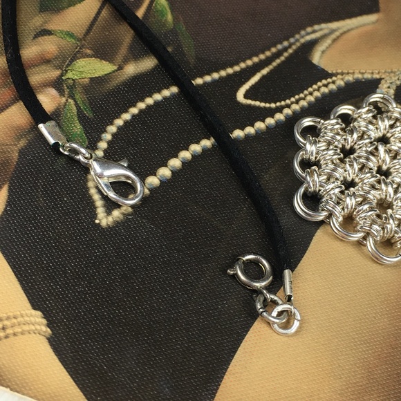 Sterling Silver Chain Maille Flower Necklace - Picture 7 of 7